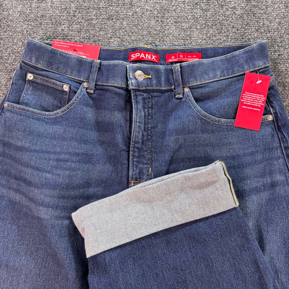 Spanx Wide Leg Jeans Women XL Blue High Rise Pull On Stretch NWT Indigo Cuffed